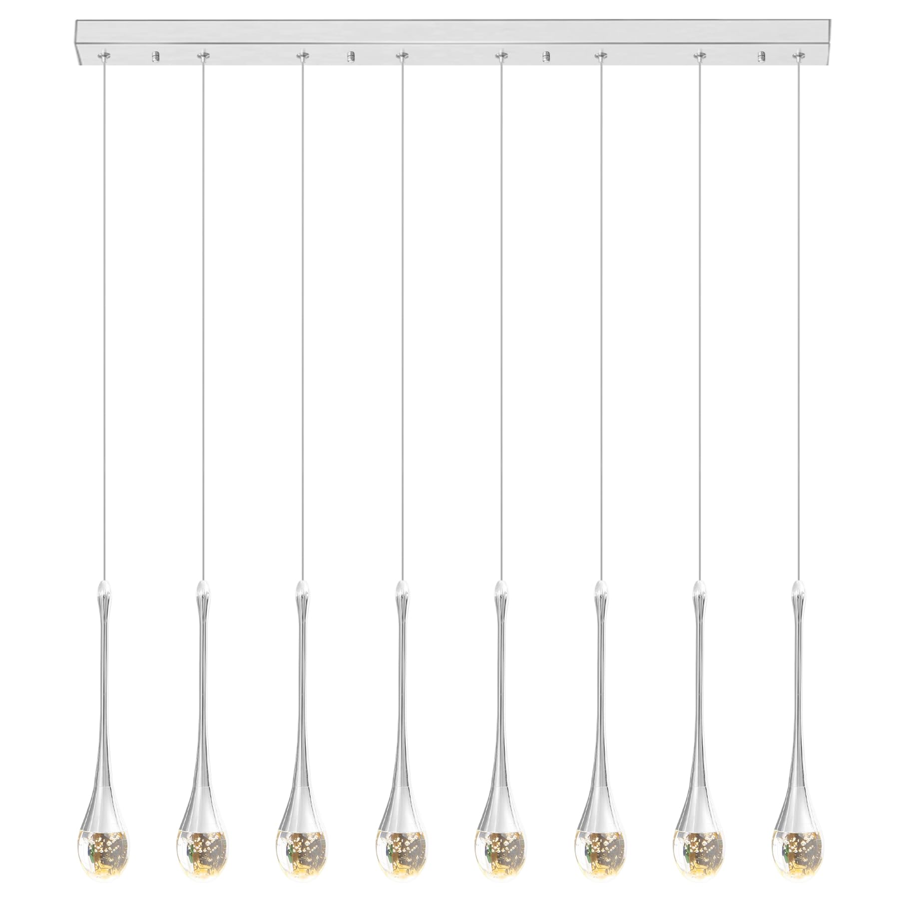 FYZDLAOR 8-Light Linear Crystal Chandeliers LED 3CCT Dimmable Raindrop Pendant Lights Flush Mount Chandelier Fixtures for Dining Room Kitchen Counter Ceiling Lighting