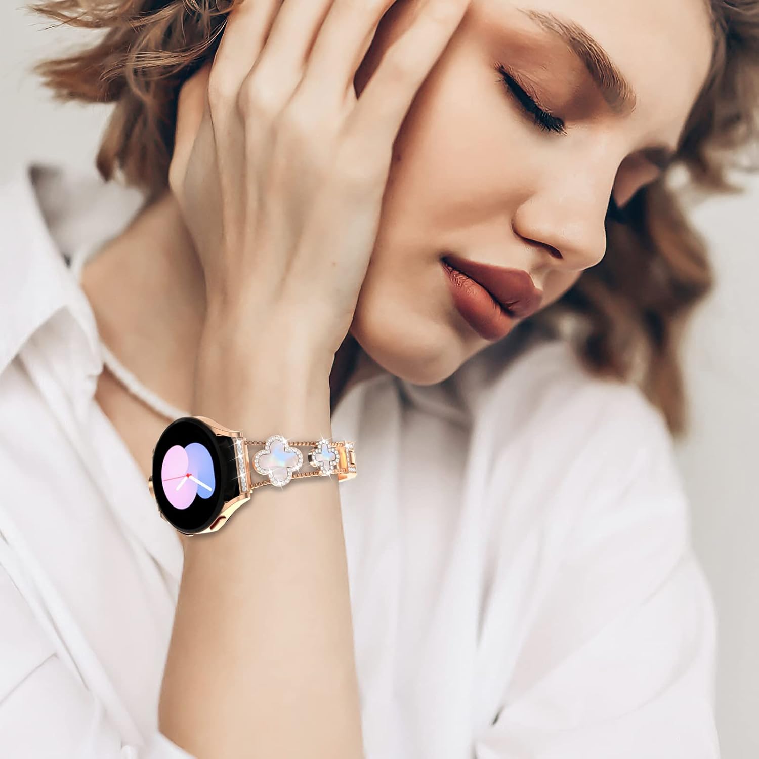 20mm Bling Band Compatible for Samsung Galaxy Watch 4 40mm 44mm, Watch 5 40mm 44mm, Galaxy Watch 4 Classic 42mm 46mm, Active 2 40mm 44mm, Watch 42mm, Watch 5 Pro, Watch 3 41mm Rhinestone Band Adjustable Women Bracelet Wristband Strap