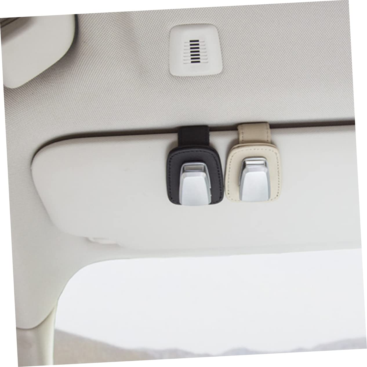 GLEAVI 4pezzi Porta Occhiali Auto Clip Organizer Per Visiera Supporto Occhiali Sole Con Funzion Riparazione e Stoccaggio Accessorio Per Auto Pu Nero Beige