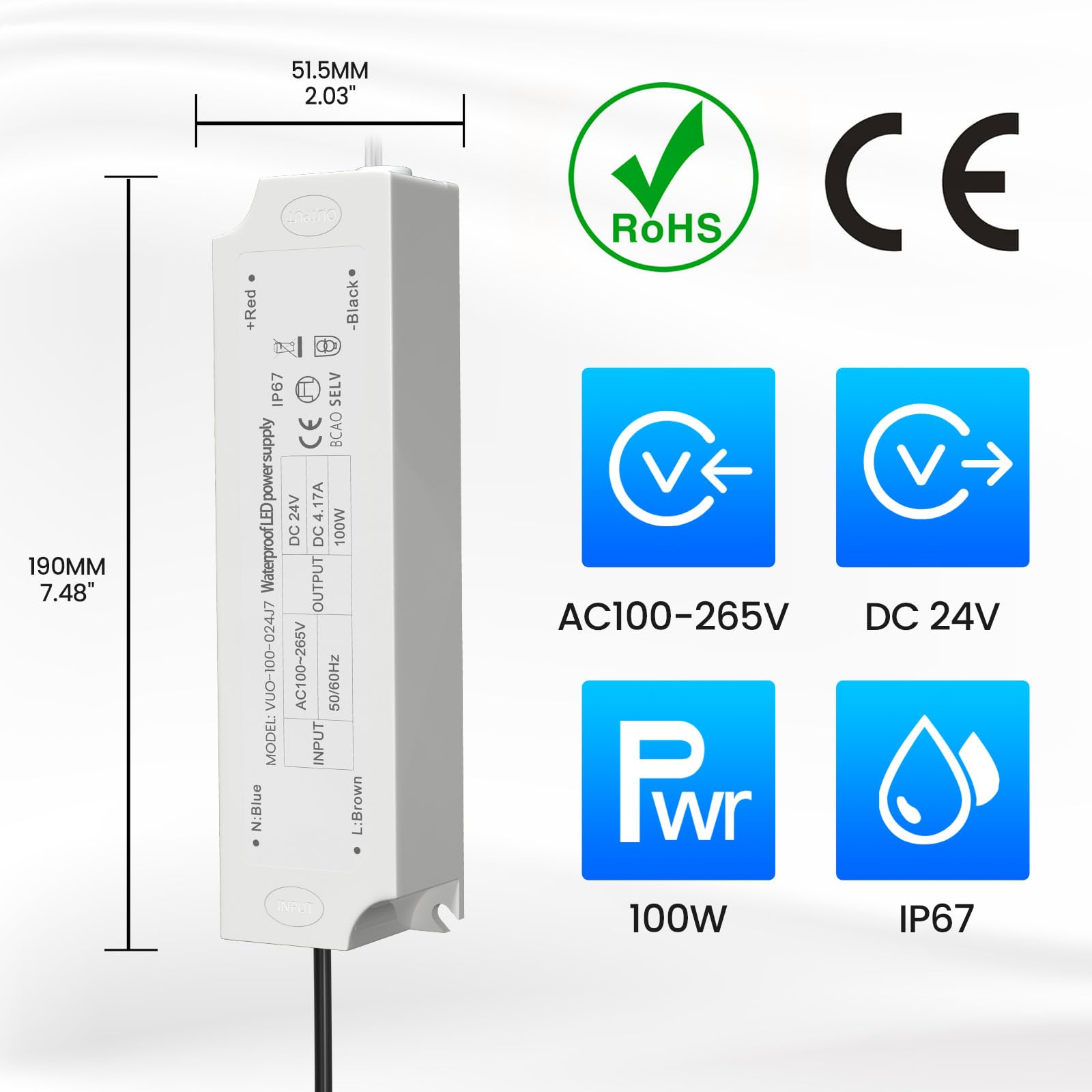 LED Treiber 100W – Wasserdichtes Netzteil 12V-24V AC/DC Für Innen & Außen