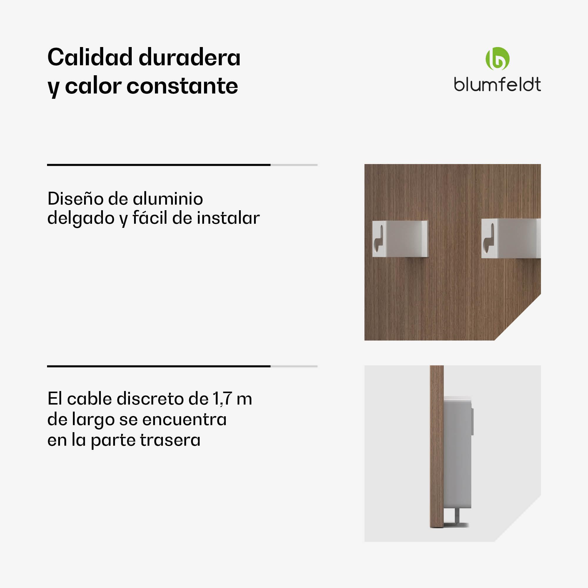 Blumfeldt Calefactor Infrarrojo, 350W – Montaje en Pared, Control Wifi, IP44 para Baños, Termostato Integrado, Detección de Ventanas, Eficiencia Energética 99%, Mando a Distancia, Color Madera