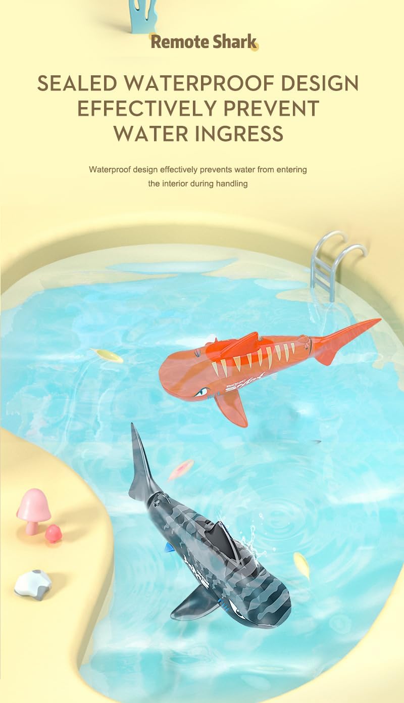 RC Baby Shark Toy - Mini Remote Control Shark for Kids - High Simulation Electric Swimming Toy - USB Charging - Ideal for Swimming Pool, Bathtub, Fish Tank - Perfect Kids Gift (Orange)
