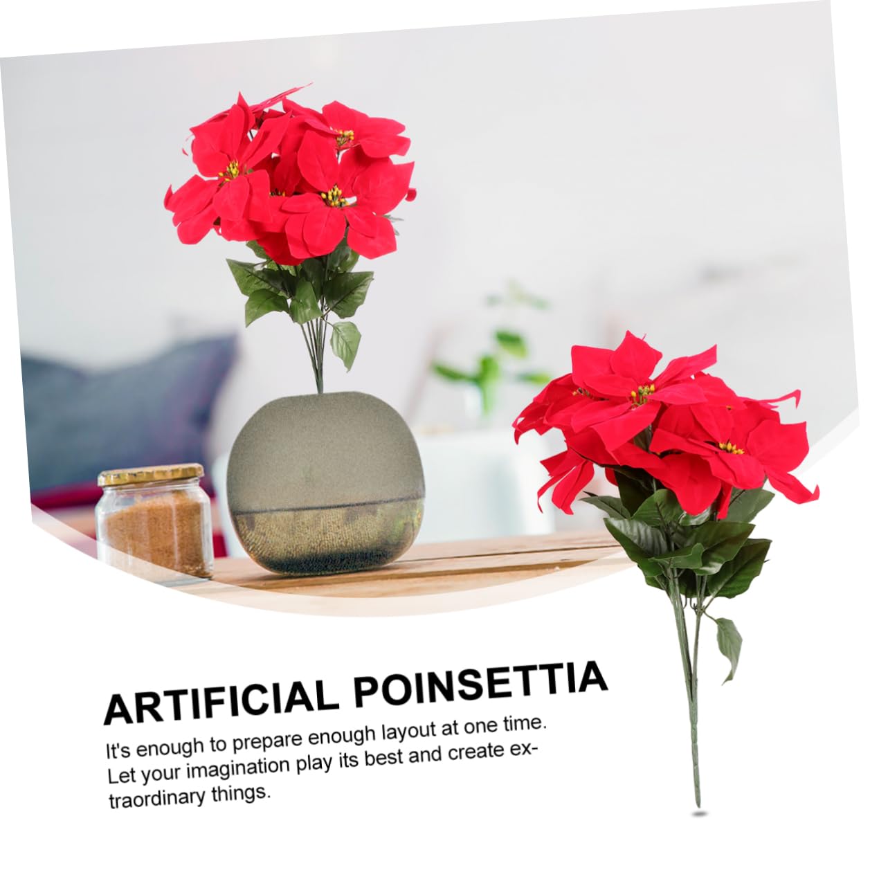 Amosfun 2 Piezas Ramo Artificial de Flor de Roja para Decoración Navideña Flores para Fiestas y Arreglos de Navidad