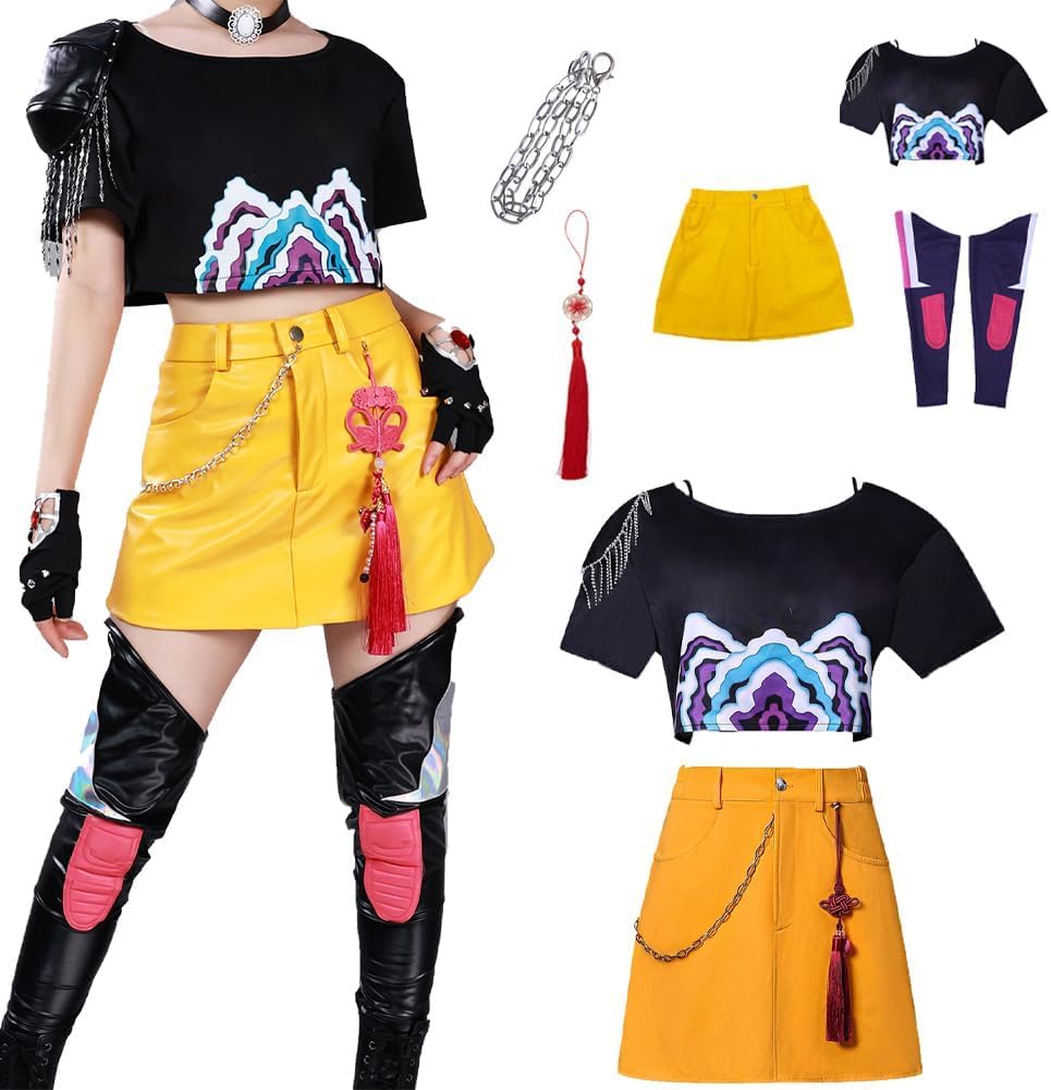 Costume Uniform Dress Full Set For Women Party Outfit Yellow Large