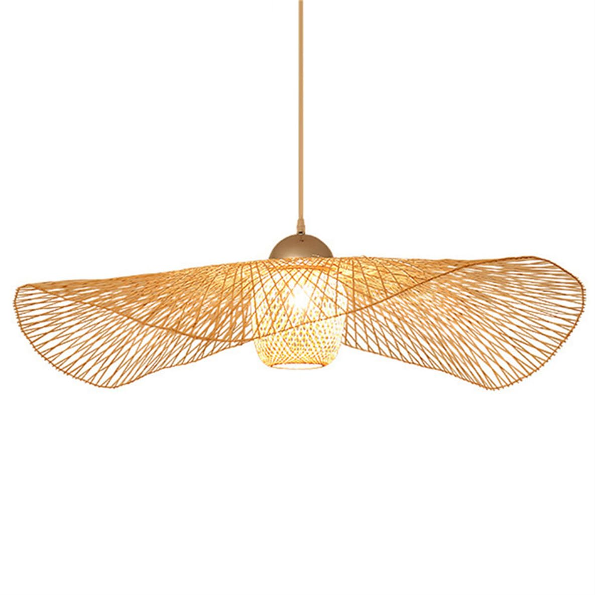 CSSYKV Bamboo Pendant Light 25.6" Rattan Lantern Boho Chandelier 1-Layer Hand-Woven Bamboo Basket Pendant Lighting Beige Rustic Large Rattan Light for Dining Living Room Kitchen Island Hallway