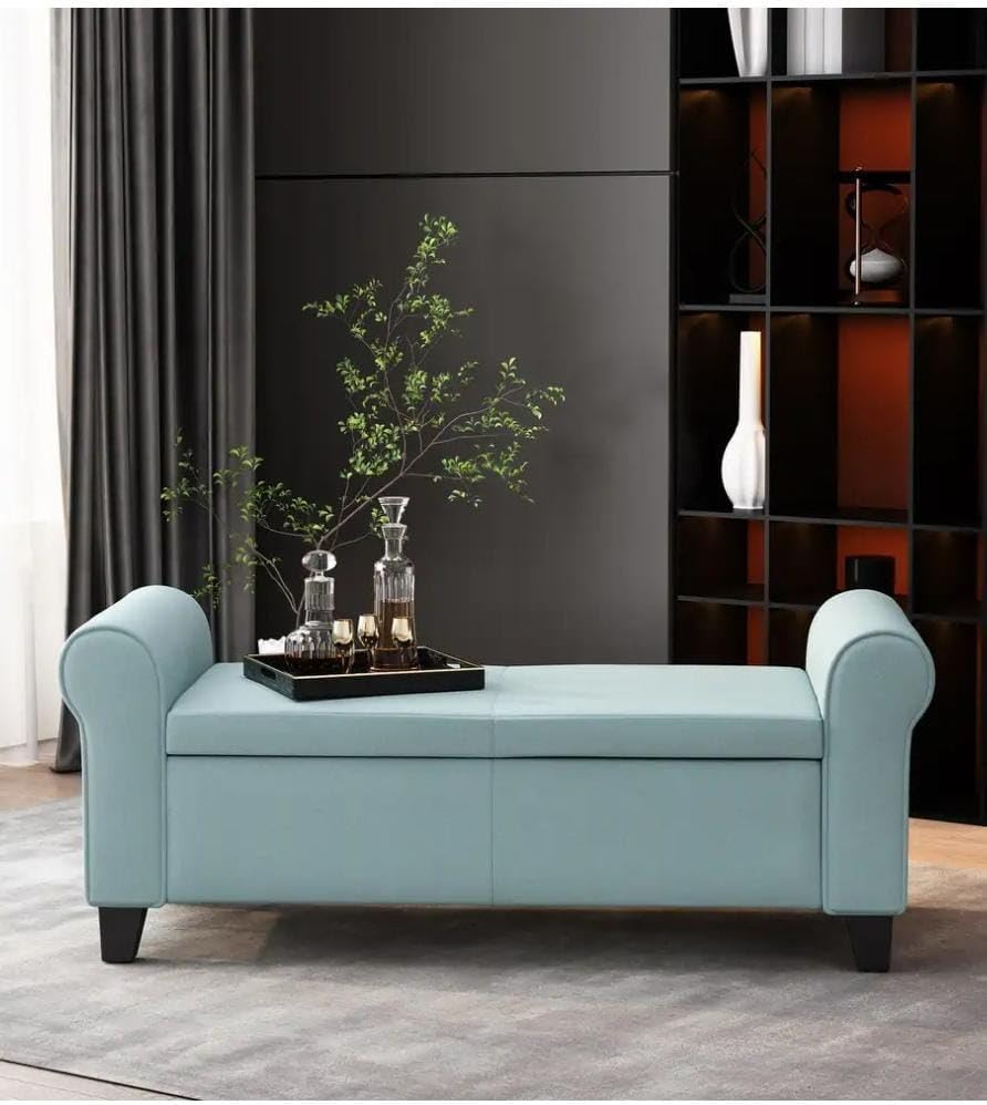 Image of Sofa Couch Poufffe Storage 50 inch Inches Ottoman Tufted roll arm Support Storage Bench Multipurpose Seater for Living Room Guest Room Office