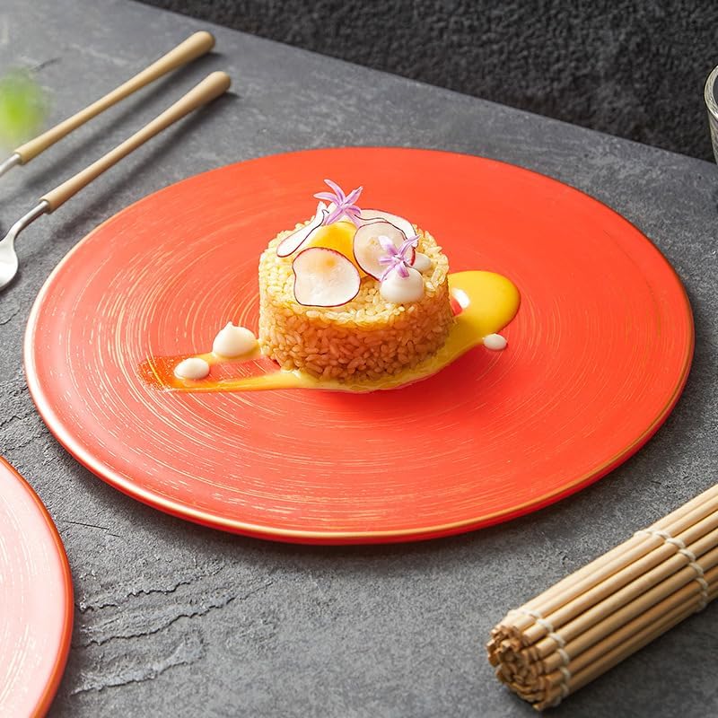Dessert Plates Glazed Ceramic Plate Western Plate Round Flat Plate Hotel Restaurant Creative Dish Plate Dessert Plate(Small)