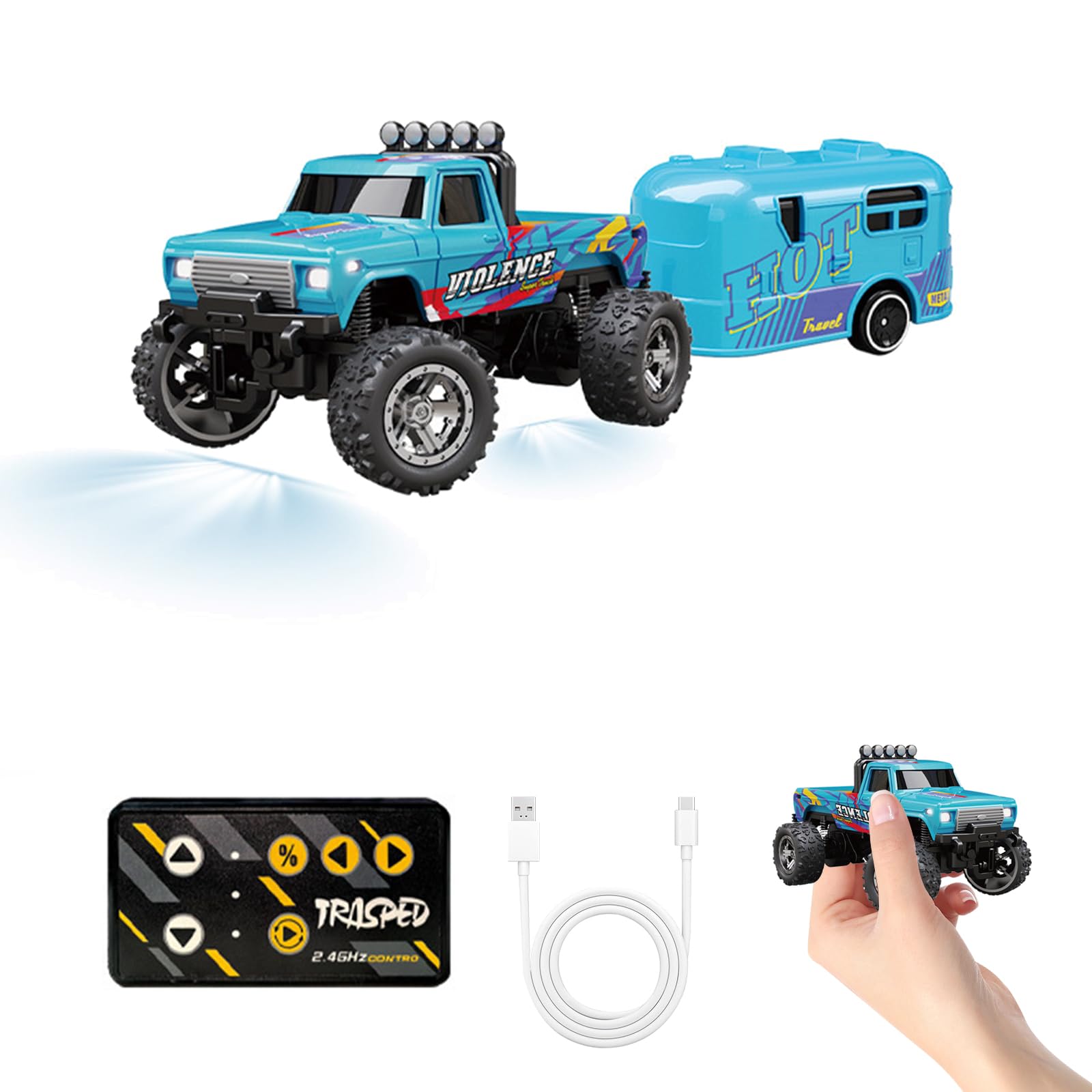Noaya Mini RC Monster Truck, 1/64 Scale Alloy Remote Control Cars with Headlights, Rechargeable Monster Truck Toys - Image 3