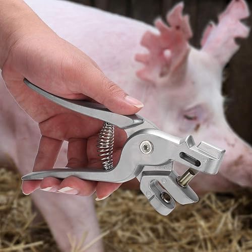 Miniatura 2 de Alicates para etiqueta de oreja de cerdo, 0.315 in de diámetro de agujero de aleación de aluminio, alicates para ganado con aguja de repuesto para