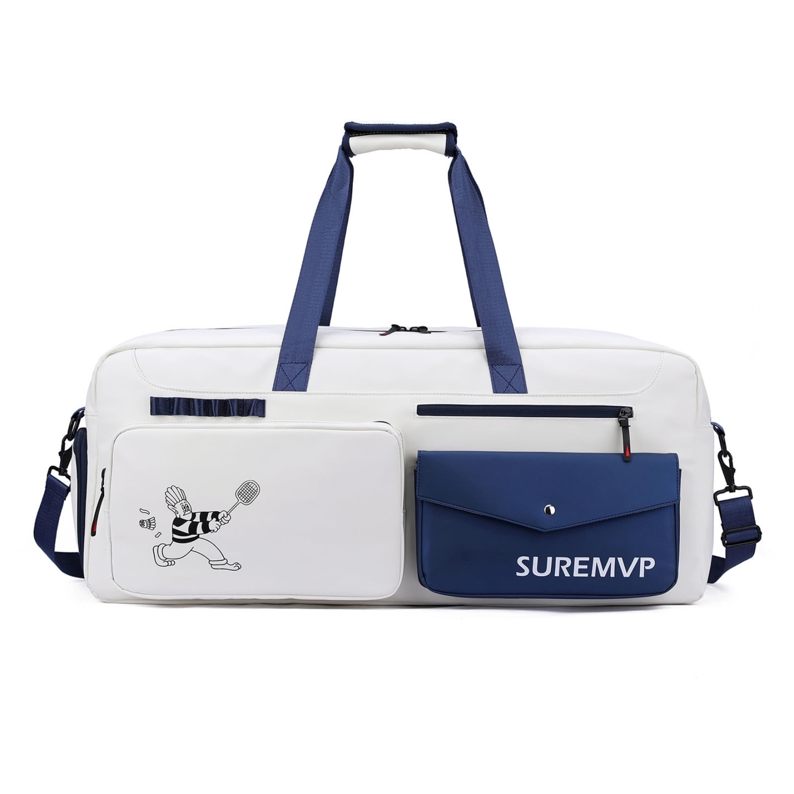 Borsa Porta Racchette Capiente Borsa da Tennis con Scomparto Termico Spazioso Borsone con Scomparto Scarpe per Tennisti, Array, D-05 Bianco Blu Borsa Per Racchette