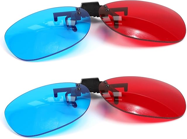 Othmro Clip-on Glasses Red-Blue Anaglyph 3D No Frame Resin Lens Myopia Clip - 3 Sets Simple Style 3D Movie Game 2PCS