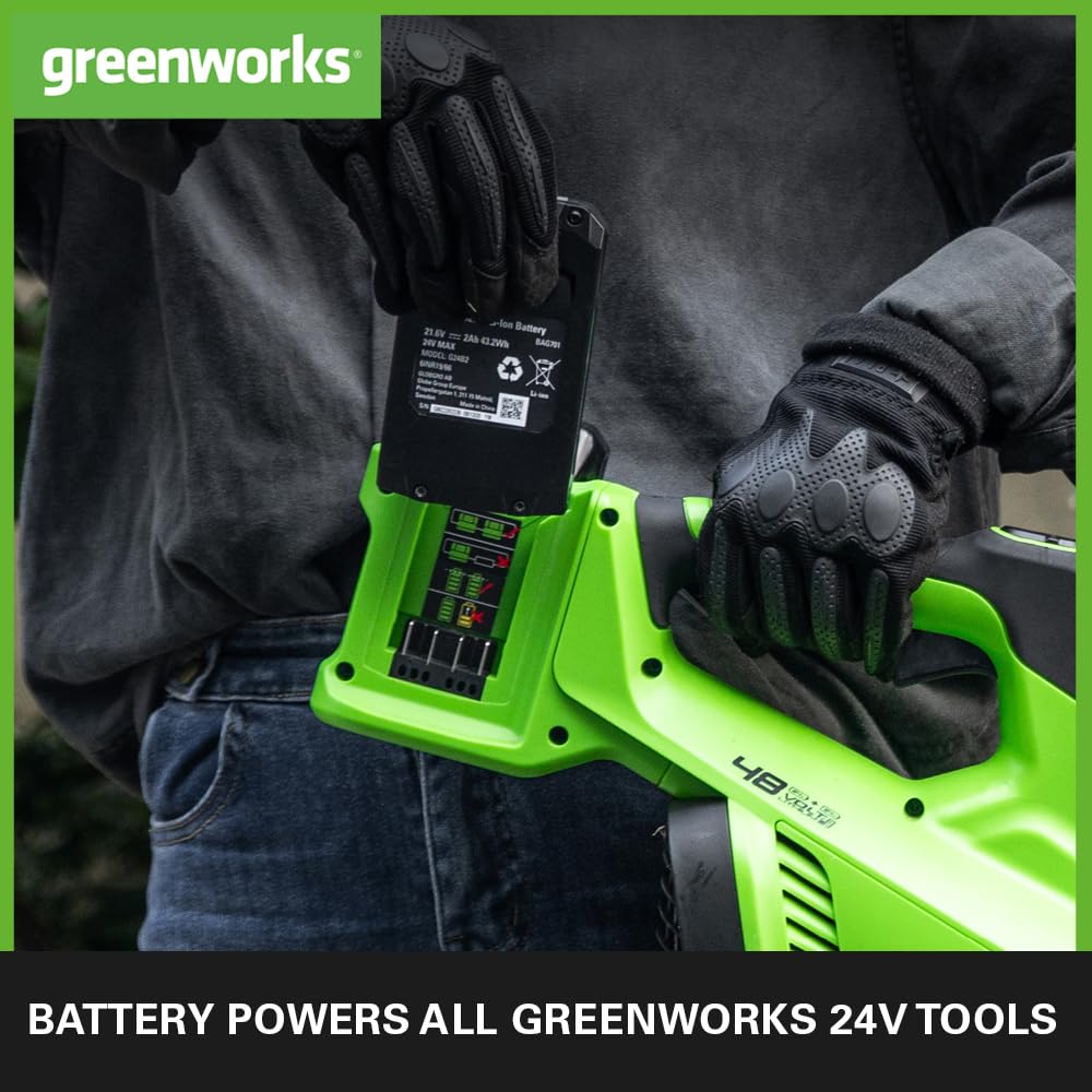 Greenworks Batteria 24V 2Ah agli Ioni di Litio e Caricabatterie Universale - per Attrezzi da Giardino ed Elettroutensili 24V, Carica in 60 Minuti, Batteria G24B2 e Caricabatterie - G24UCC