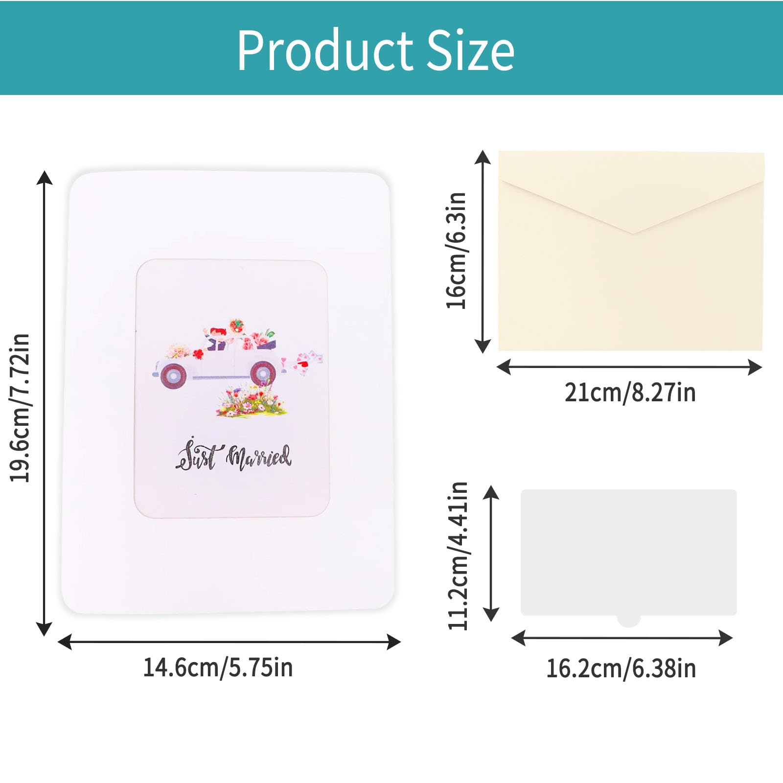 DOINEUFL 3D Pop Up Wedding Card Car, Just Wedding Cards for Bride and Groom Anniversary Card - Image 2