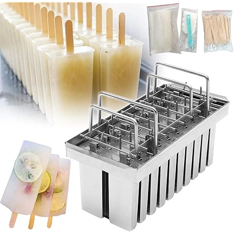 ZXMOTO 20pcs 105ml Per Mold Industrial Stainless Steel Ice Lolly Popsicle Molds Commercial Popsicle Mold