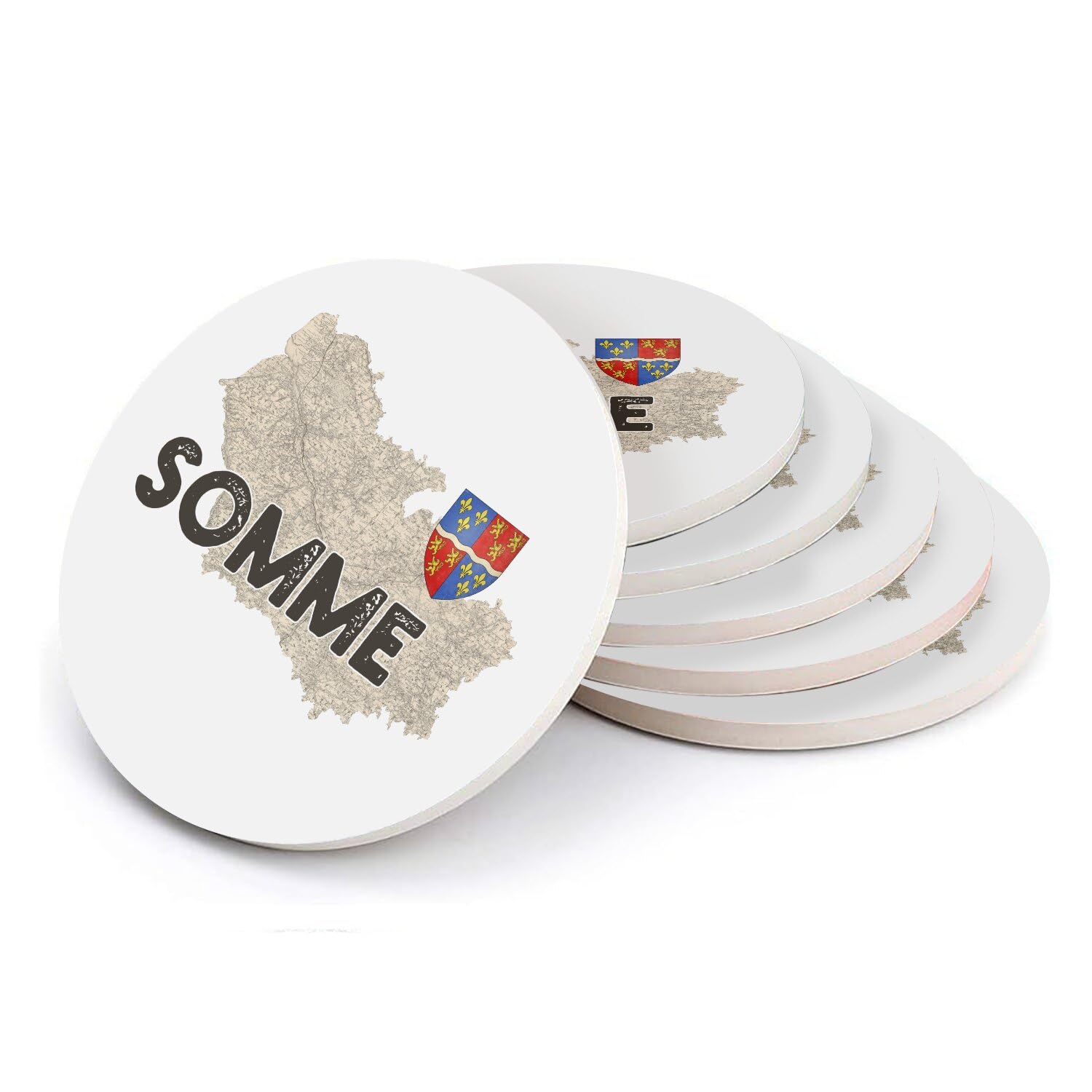 Sous-verre ronds en céramique Somme 80 Amiens lot de 6 pièces pour table