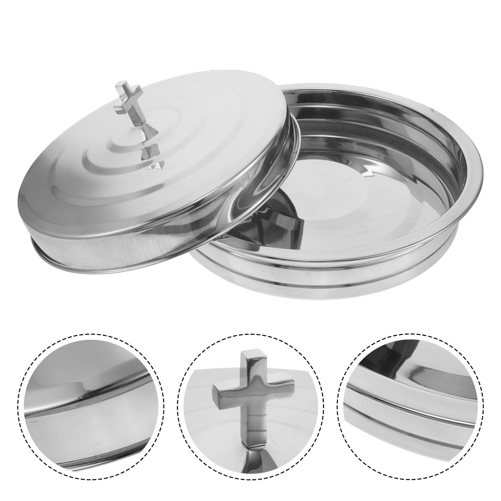 Zerodeko Bandeja de Acero Inoxidable Adecuado para Reuniones Familiares Diseño Apilable y Capacidad Grande, Plato Redondo para Suministros Iglesia para Pan de Comunión