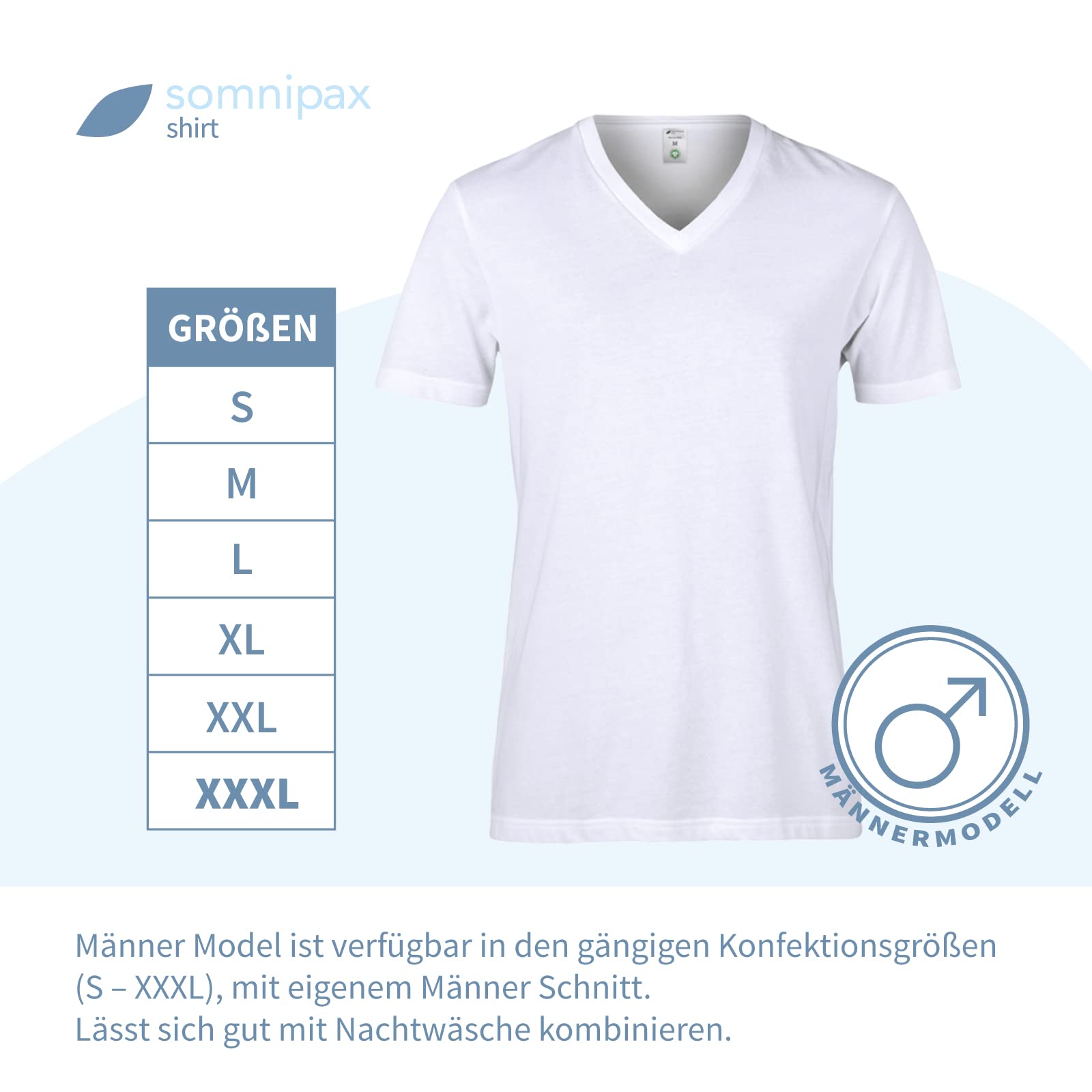 Comfort Anti-Schnarch-Shirt mit Luftkissen, 100% Bio-Baumwolle, Hilfe bei CPAP-Therapie, gegen Schlafapnoe, für Männer XXXL