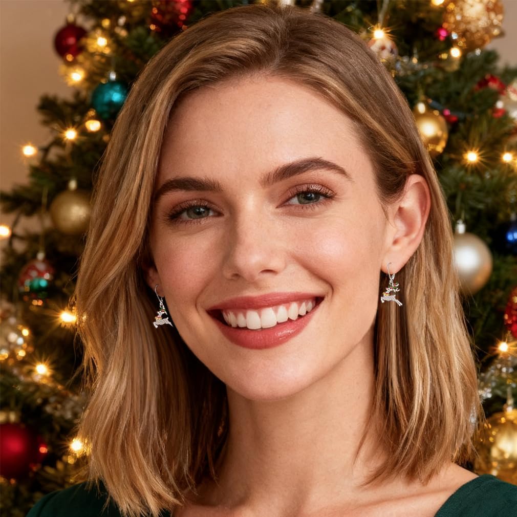 925 Sterling Silver Christmas Earrings Reindeer Earrings for Women Christmas and Holiday Gifts for Reindeer Lovers - Image 5