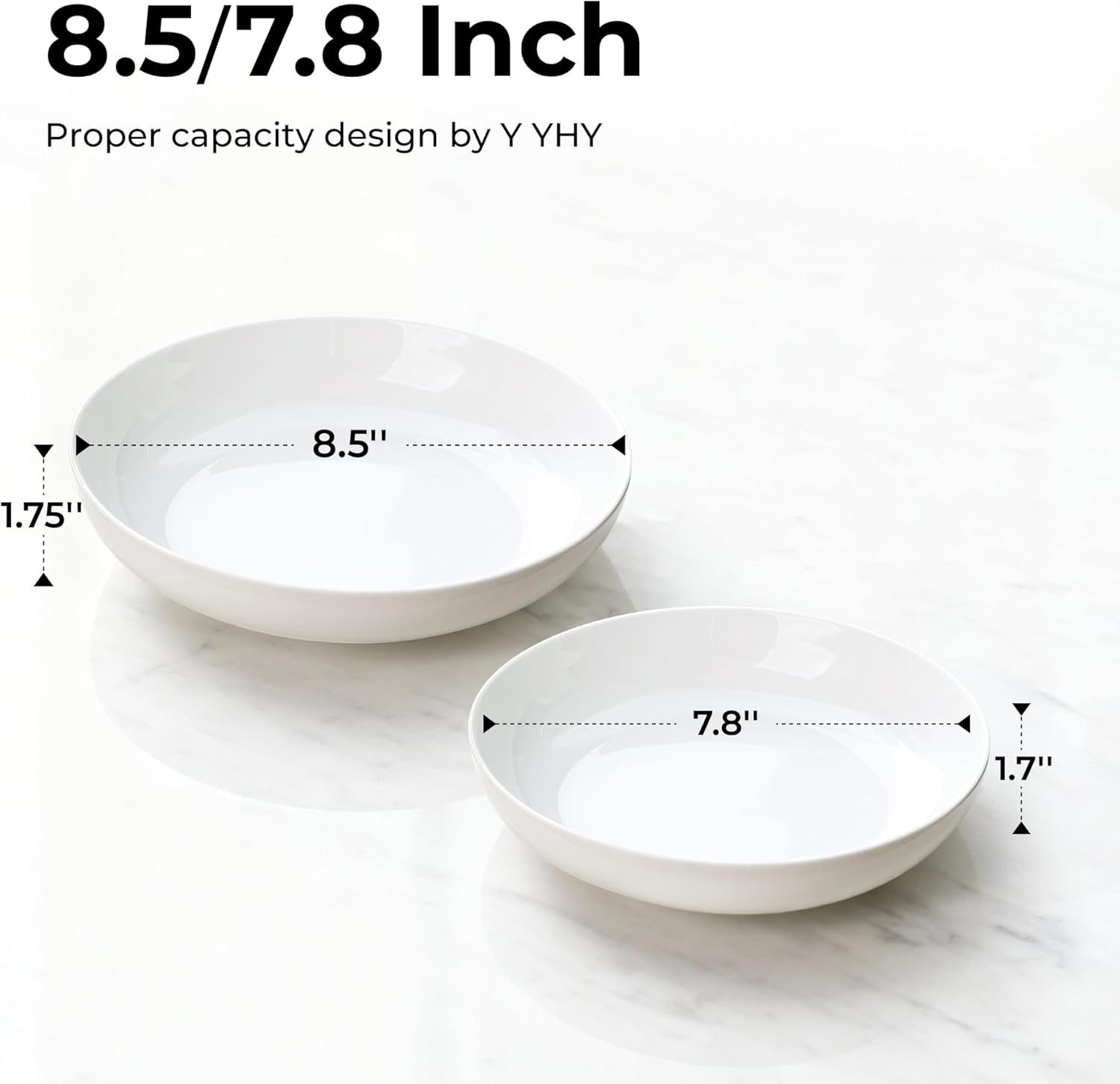 Y YHY 7.8'' Pasta Bowls for Small Portions, 22 Ounce Salad White Bowl Plates Set of 6, Porcelain Dishes for Serving Dinner - Dinnerware Sets Microwave Dishwasher Safe Thanksgiving Day Gift