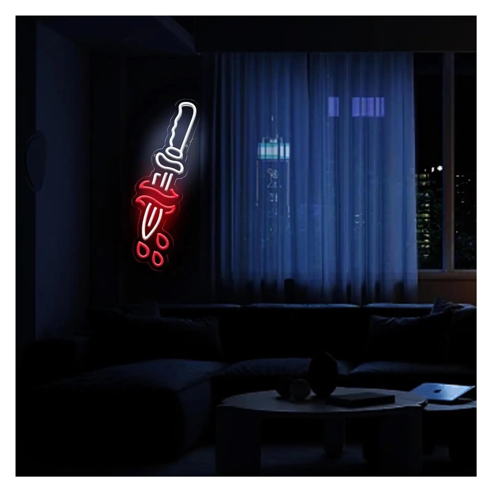 Insegna al neon Pugnale per insegna al per neon per alimentazione per dimmerabile pugnale gocciolante sangue 28,4 cm × 42,7