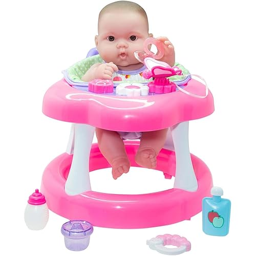 JC Toys Lots to Love Babies 14"" Doll and Walker | Wheeled Walker Gift Set and Accessories | Posable & Waterproof | Ages 2+" (16198), Pink