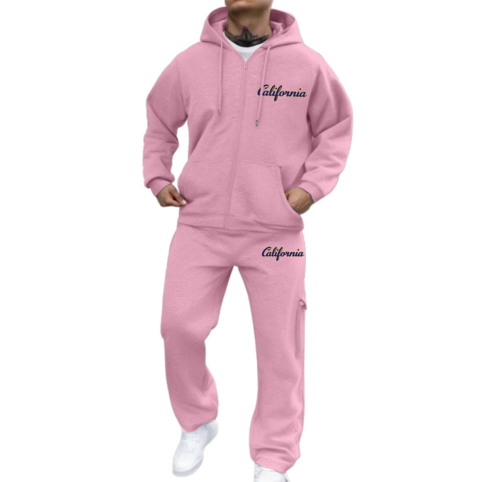 Tuta da jogging da uomo, 2 pezzi, tinta unita, stile rilassante