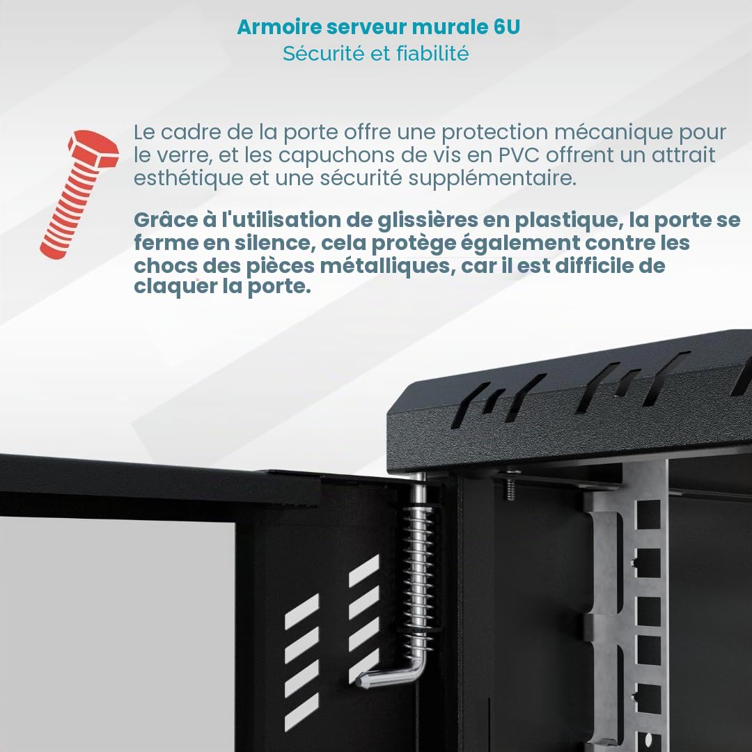 Armoire Réseau 19 Pouces - Baie Informatique 6U - Baie de Brassage pour Montage Mural - Capacité de Charge 40 kg - Profondeur 450 mm - Armoire Informatique - Noir