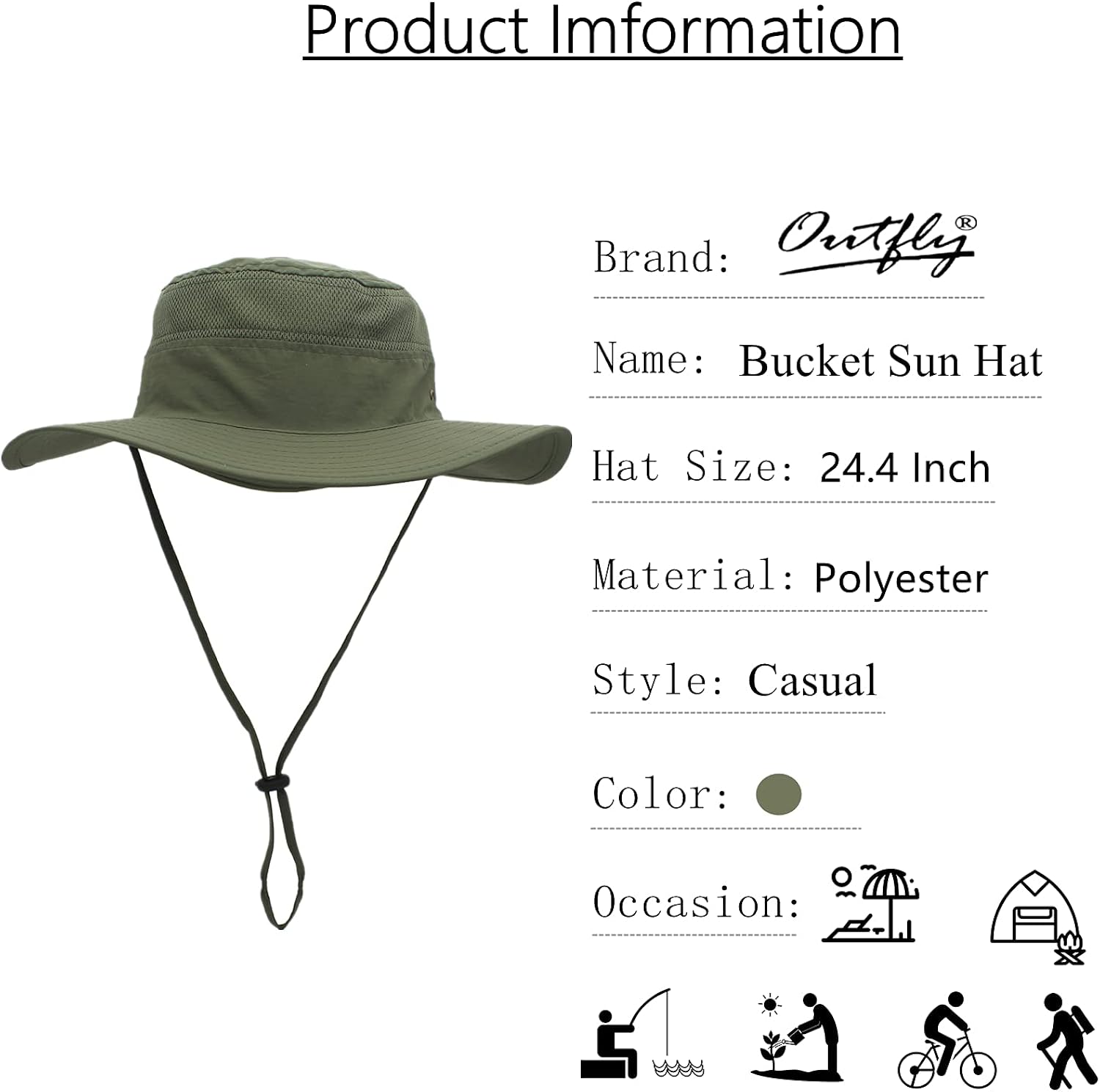 outfly Wide Brim Sun Hat Mesh Bucket