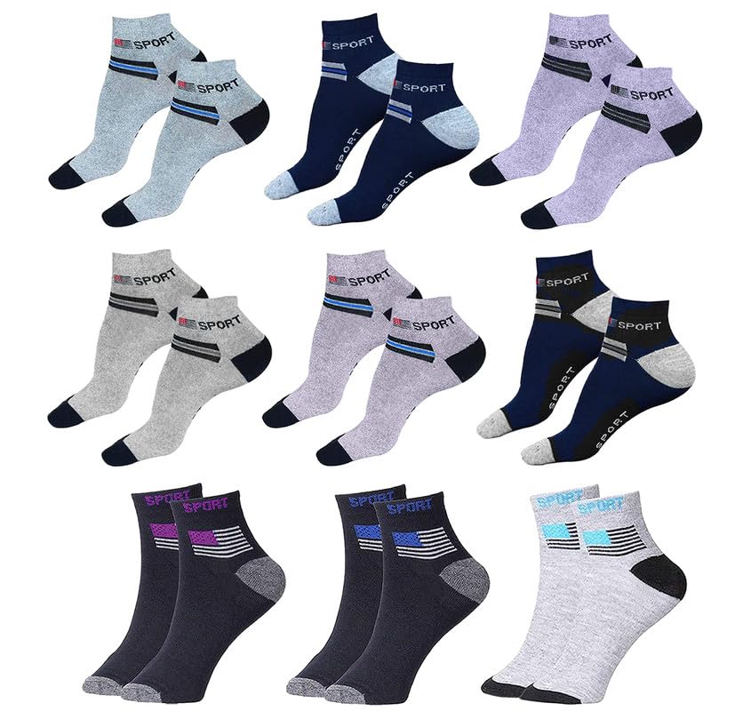 originals unisex casual cotton ankle socks, assorted socks, pack of 9, free size-n753