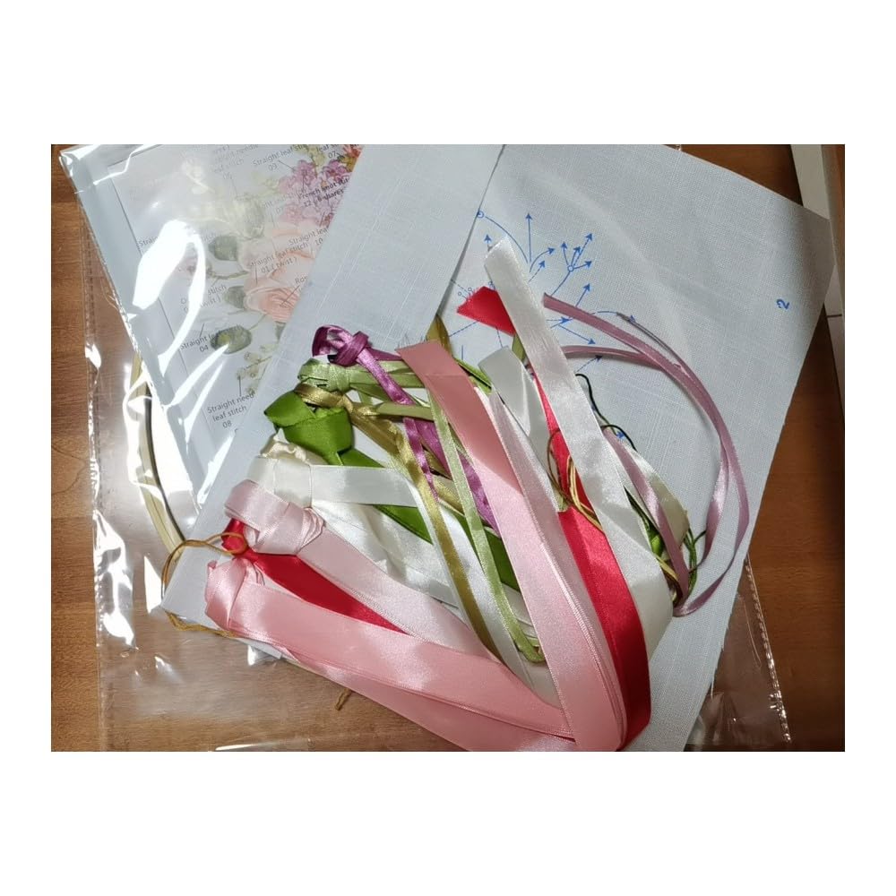 Egoshop Ribbon Embroidery Spring Flower Blooming Kit 3D Painting DIY Wall Decor Stamp Needle Work with Hoop (No Frame) X5002A