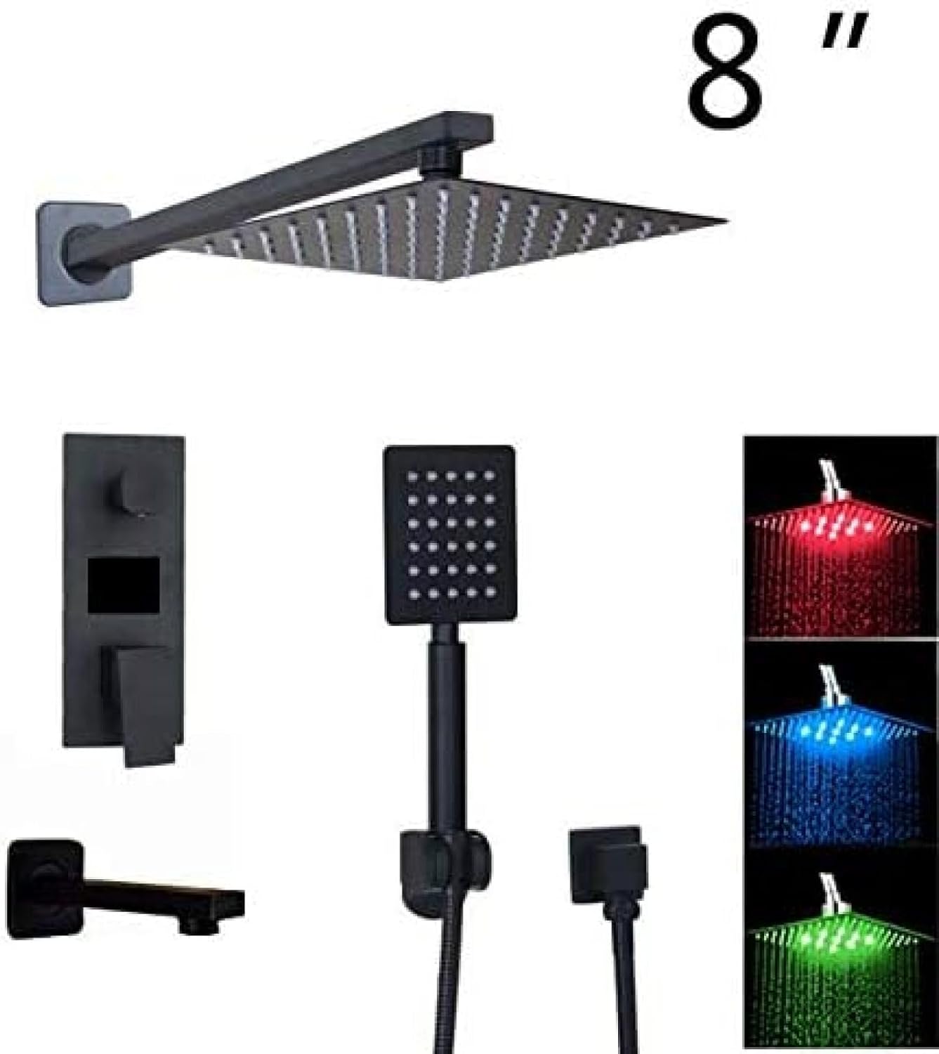 Shower Kits, LED Black Shower Head 3-Ways Digital Display Mixer Taps Bathroom Shower Faucet 3-Functions Digital Shower Faucets Set-10_inch_Full_Set,8 Inch Full Set (8 Inch Full Set)