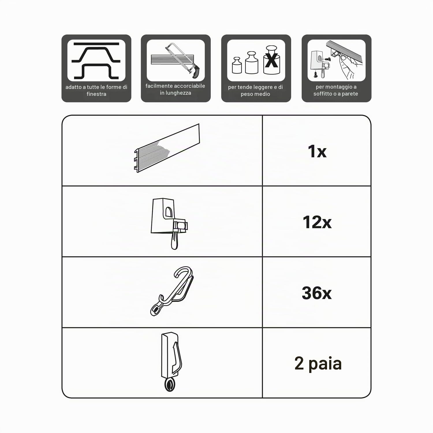 Gardinia Binari per Tende Flexline, incl. Accessori, Lunghezza 350 cm, Altezza Binario 29 mm, Plastica, Bianco