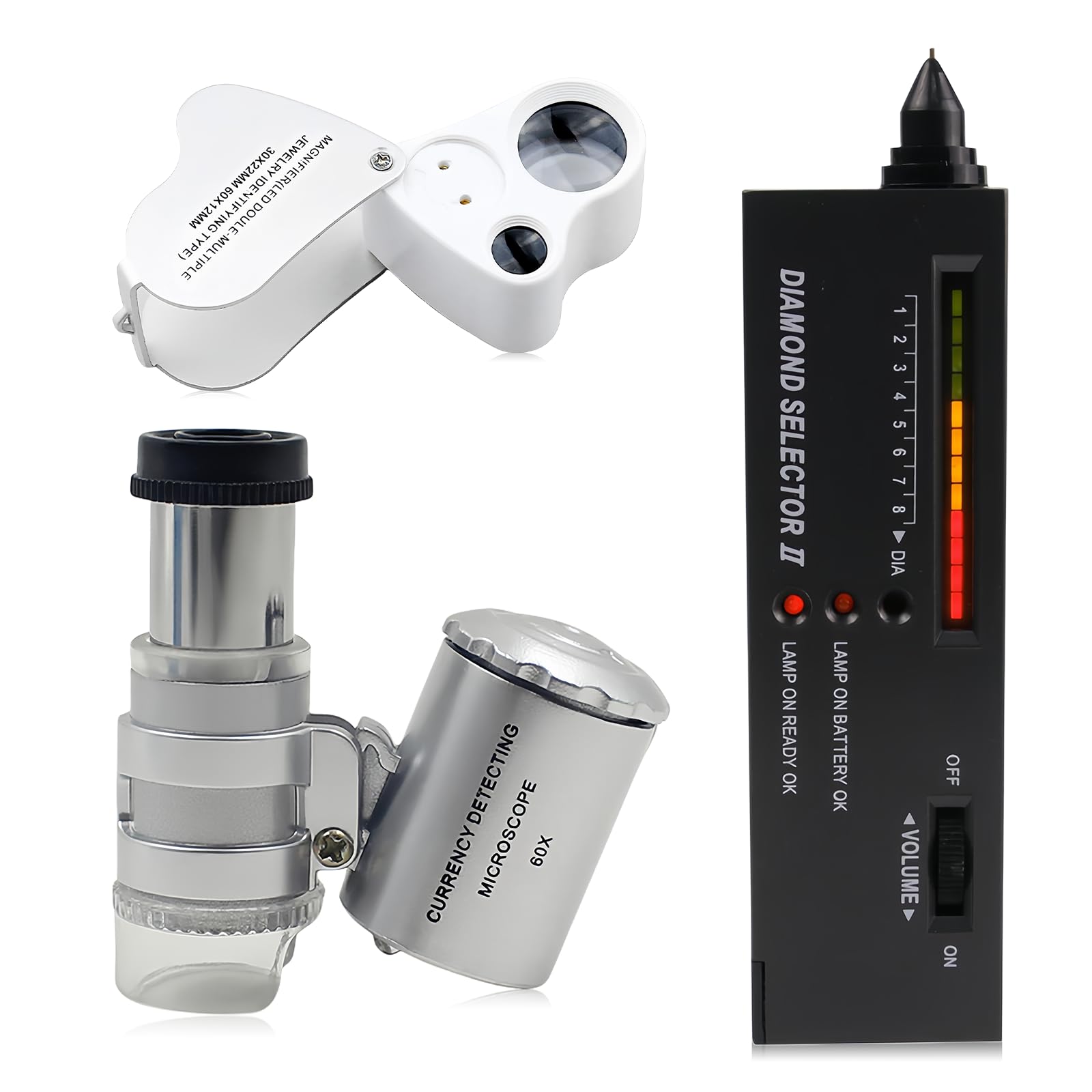 Testeur de bijoux électronique, loupe mini LED pliable 30x60 verres, professionnel haute précision, kit d'outils de test portable pour diamants, cristal