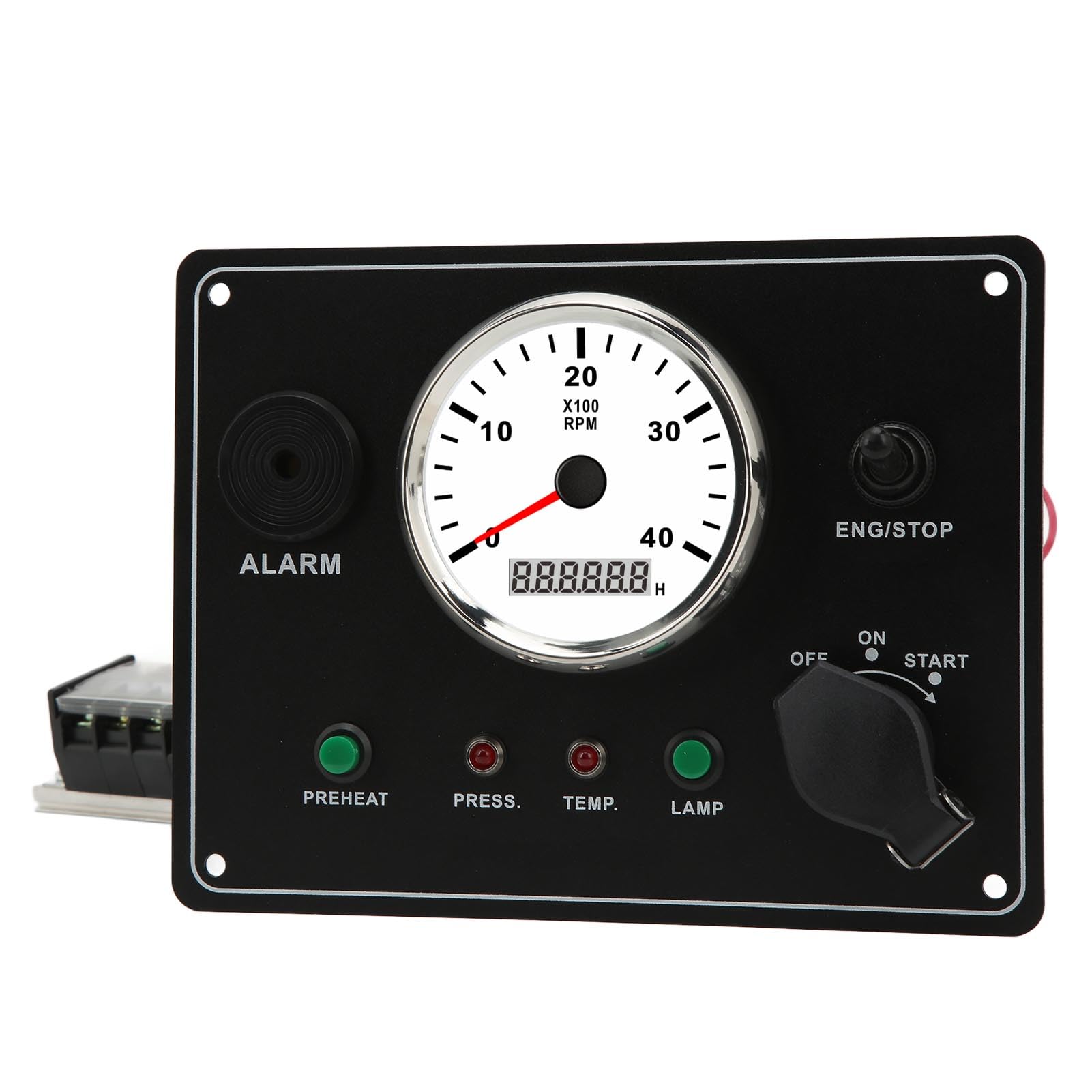 Pannello Strumenti per Barche, Quadro Strumenti per Barche con Tachimetro Multifunzione Motori 4000 RPM Arresto Avvio ON OFF Allarme Temperatura Acqua IP67 Impermeabile (24V)