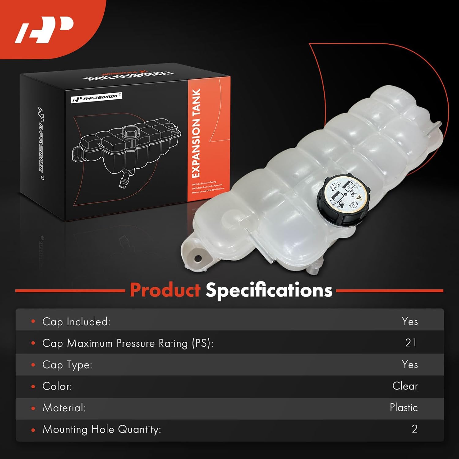 A-Premium Front Engine Coolant Reservoir Tank with Cap Compatible with Ford F-150 2015-2024, Expedition 2018-2024 & Lincoln Navigator 2018-2024, 2.7L 3.3L 3.5L 5.0L 5.2L