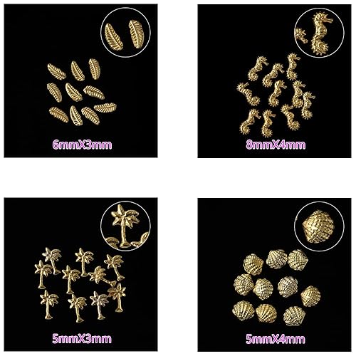 Miniatura 4 de 12 estilos de tachuelas de metal para arte de uñas, piezas metálicas doradas en 3D, remaches, tortugas de palmera, vida marina, dijes para verano,