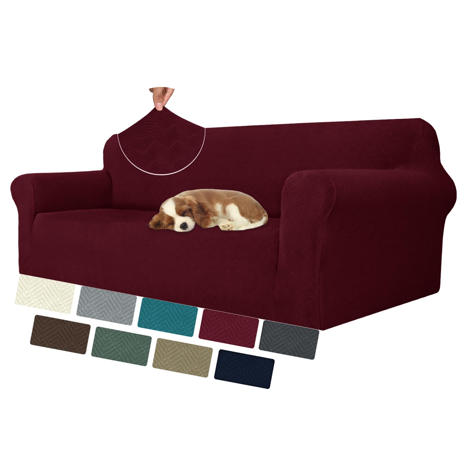 MAXIJIN Elastic 4 Seater Sofa Covers (91"-110", Universal Couch Cover With Armrests, Modern Stretch Cat Anti-Scratch Covers, Washable Non-Slip Slipcovers (Wine Red, 4 Seater) — image 1