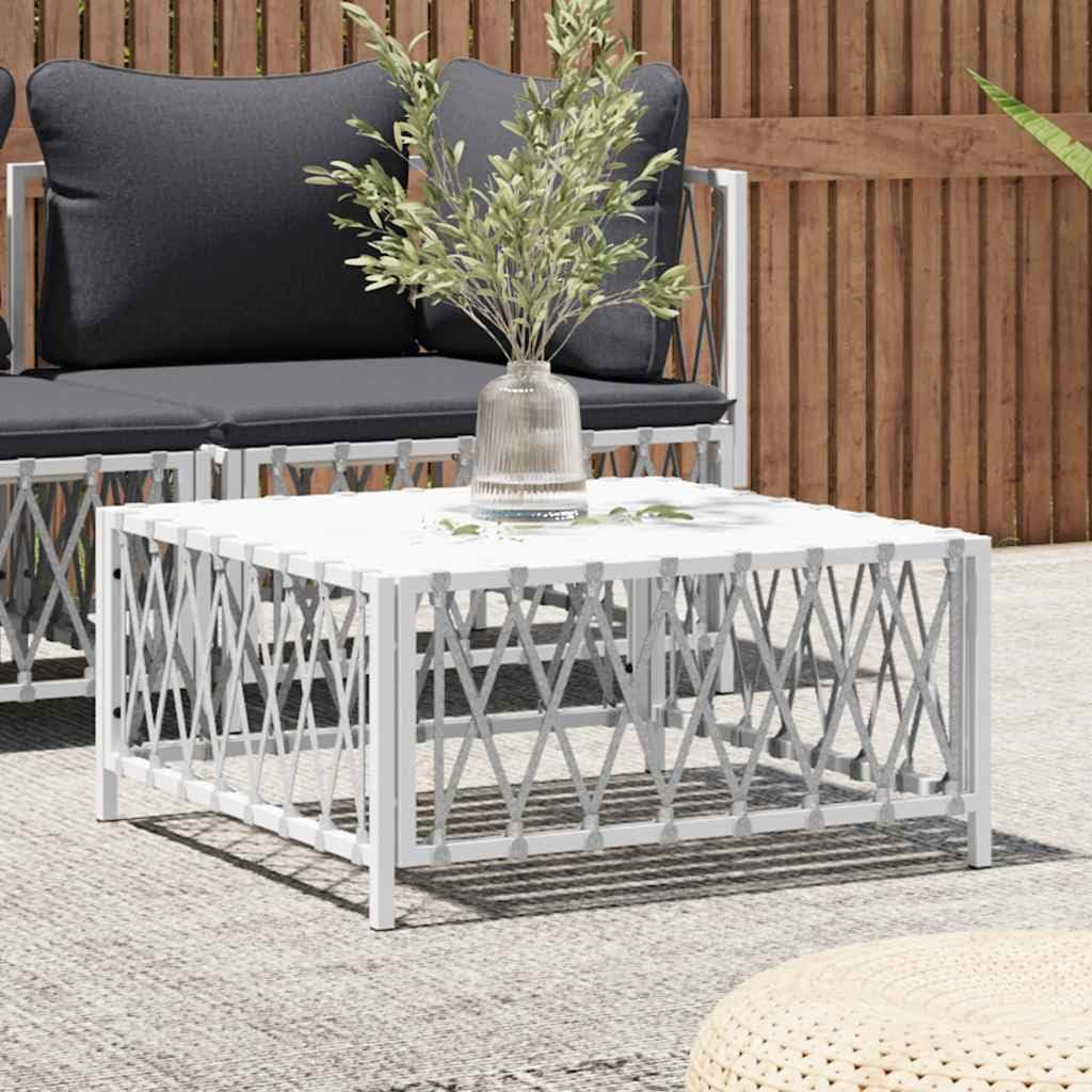 Tavolo da giardino bianco, 70 x 70 x 34 cm, in tessuto con telaio in acciaio verniciato a polvere, piano stabile per bevande e cibo, design modulare per una combinazione flessibile