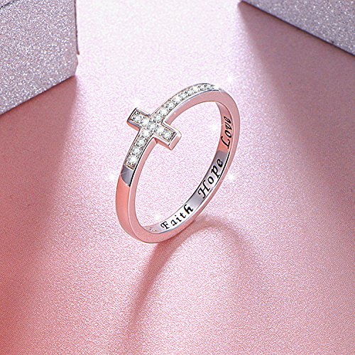 Flyow Anello in argento Sterling 925 con croce laterale incisa in bianco, Argento, Nessuna pietra preziosa