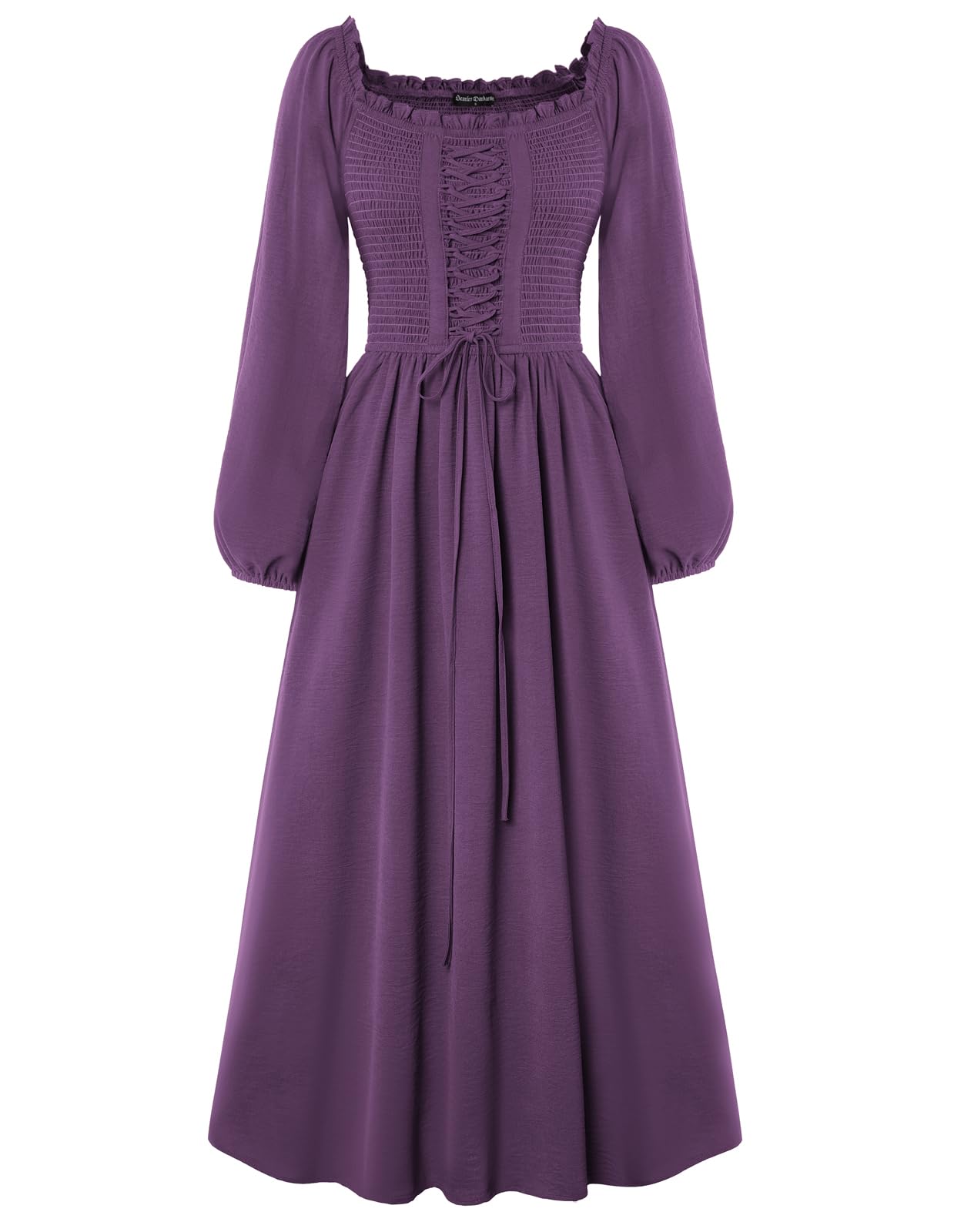 Scarlet Darkness Renaissance Dress Women Long Sleeve Cottagecore Smoked Dress with Pockets, Purple, XXL