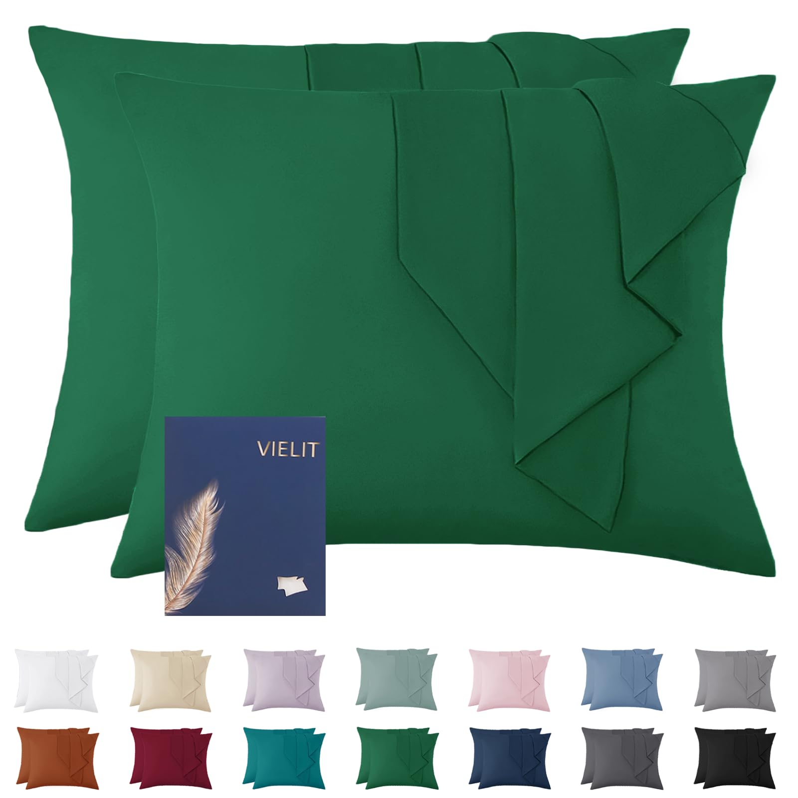 Vielit Pillowcase 60x80 Green Soft Pillowcase 60x80 2-Piece Set Microfiber Decorative Pillowcase For Pillows 60x80 Eco-Certified Resistant Hypoallergenic