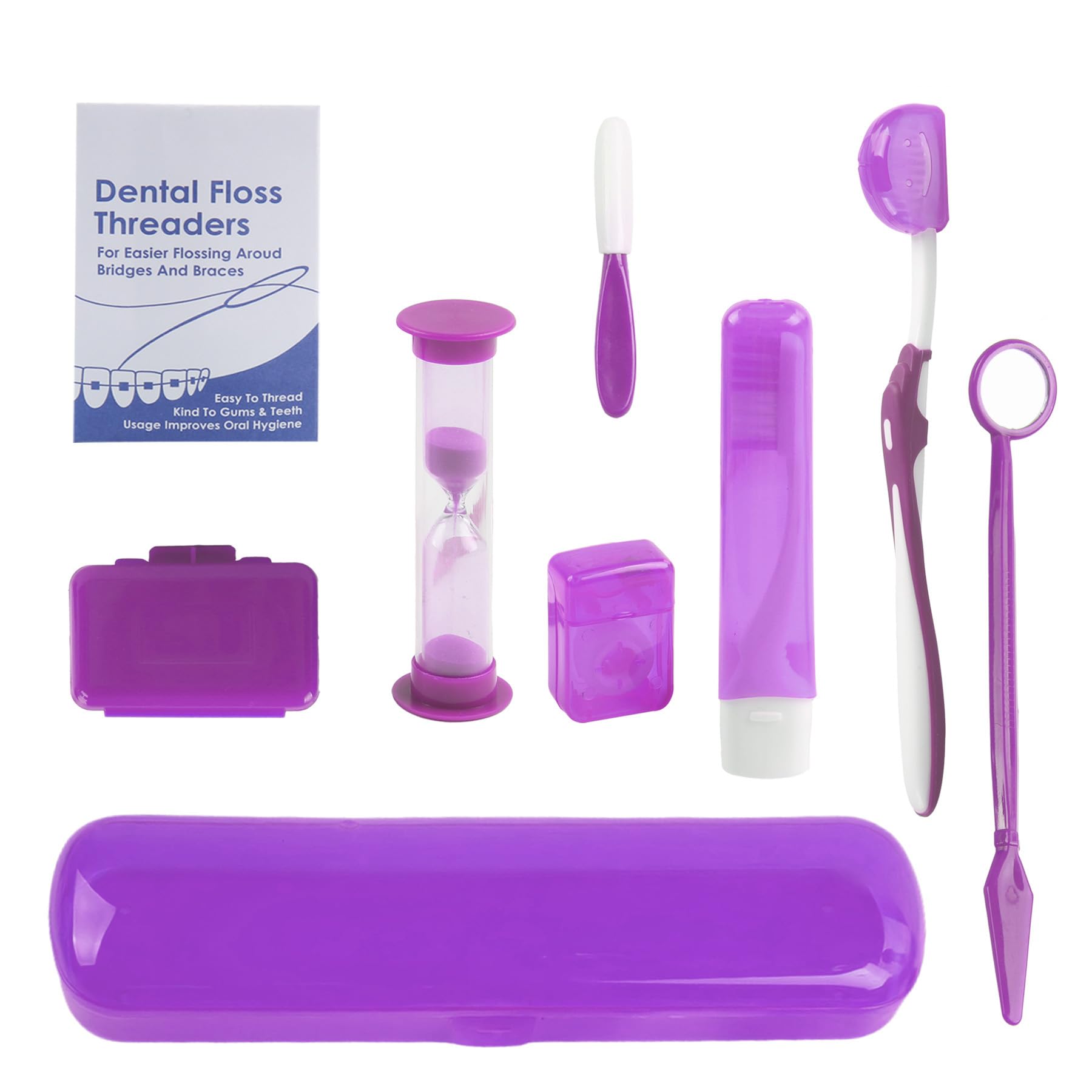 Portable Orthodontic Oral Care Kit - Dental Floss Interdental Brush Dental Wax Toothbrush Cleaning Kit Purple 8 Pack