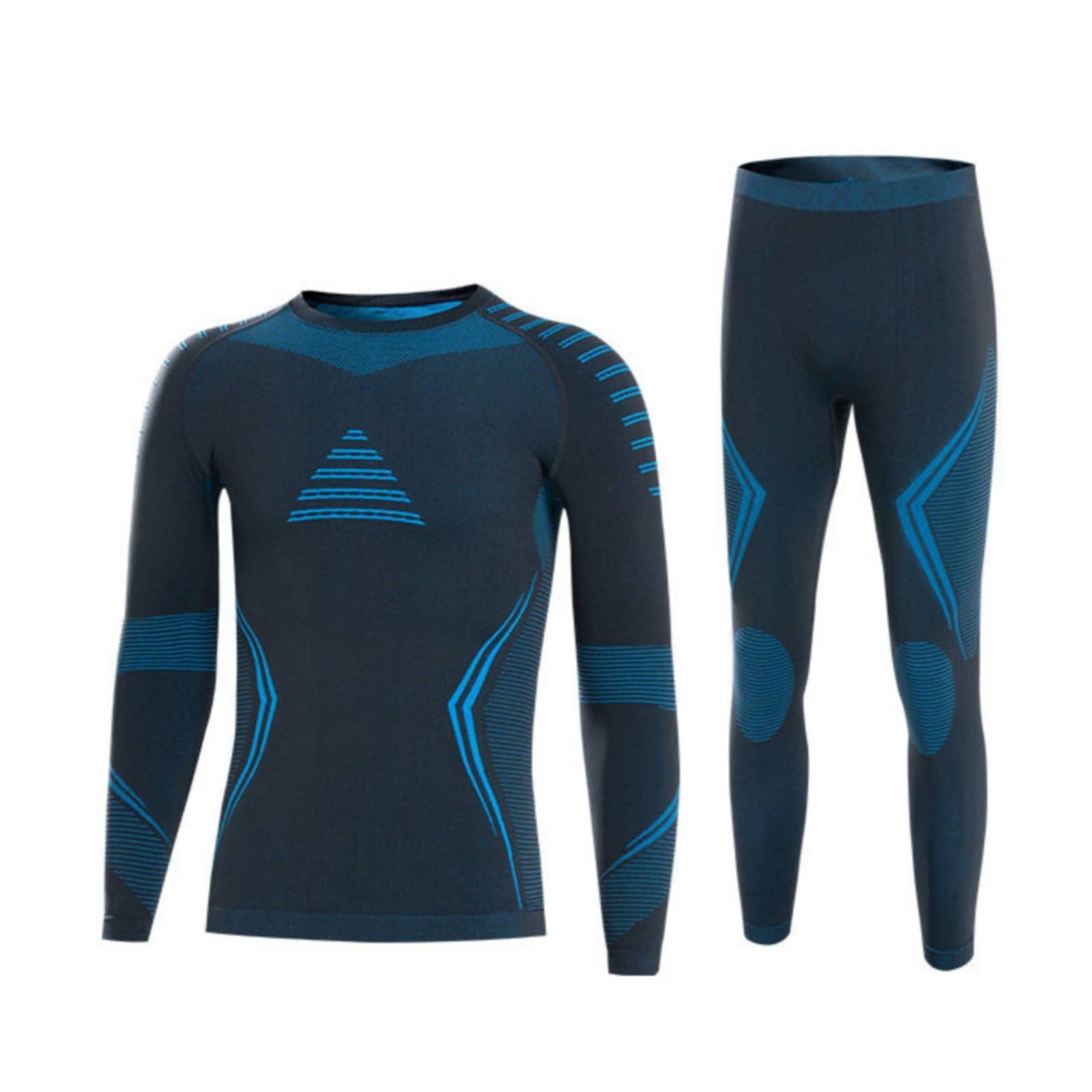 Sweat Wicking Ski Base Layer Set Warm Men's Thermal Set Winter Ready Long Sleeve Thermal Shirt and Pants Close Fit for Skiing, Running, Workout, Black Blue, L-image-42