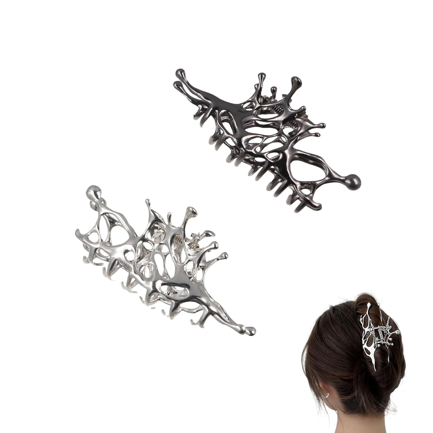 2pcs Geometric Hair Claw Clips, Large Metal Hair Clamps for Women, Non-Slip Hair Crab Clip Headdress, Fashion Shark Hair Strong Grip Ponytail Holder 2pcs Geometric Hair Claw Clips, Large Metal Hair Clamps for Women, Non-Slip Hair Crab Clip Headdress, Fashion Shark Hair Strong Grip Ponytail Holder