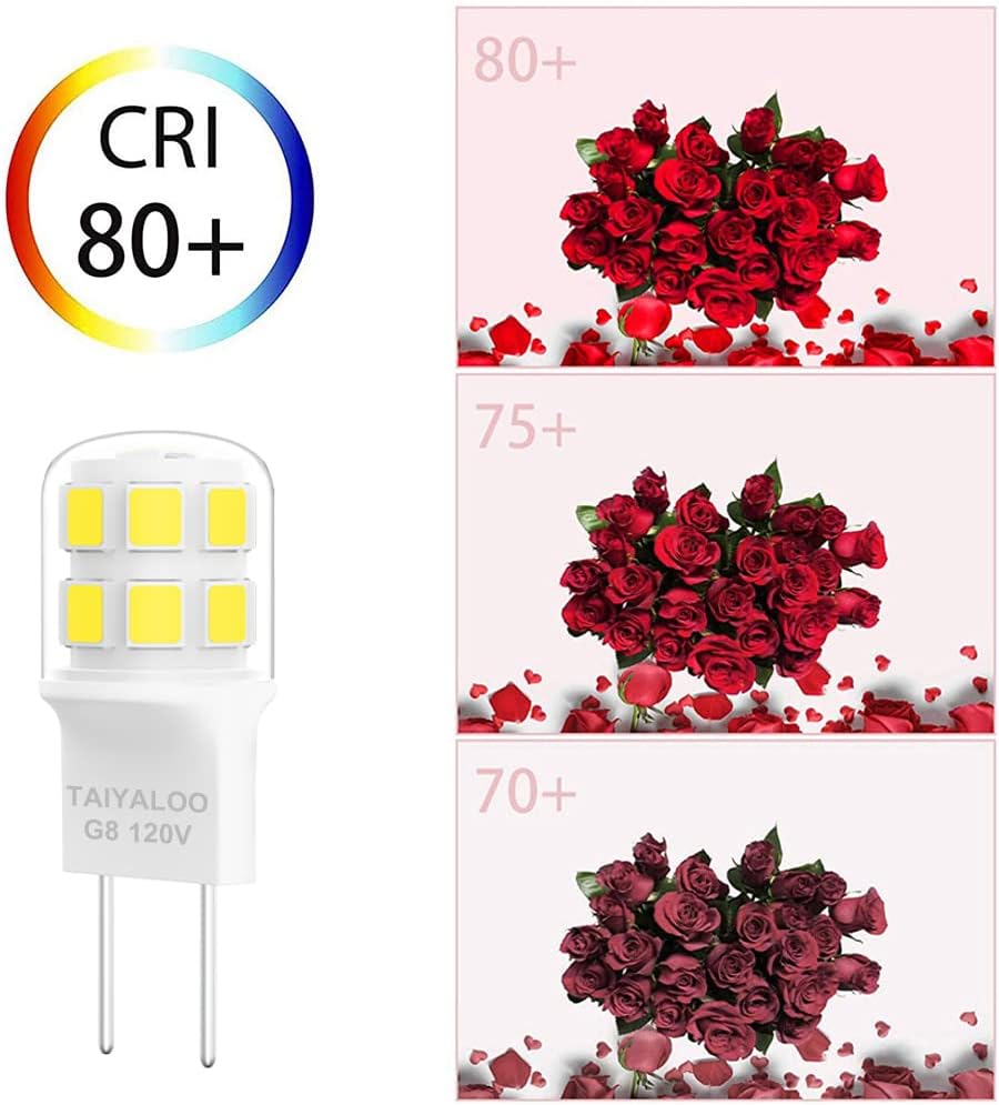 TAIYALOO Dimmable G8 LED Light Bulbs, 20W-25W Halogen Replacement, Natural White 4000K, T4 JCD Type 2-Pin Base, 120V Mini G8 Bulbs for Under Cabinet Puck Light, Under Counter Light (10 Pack)