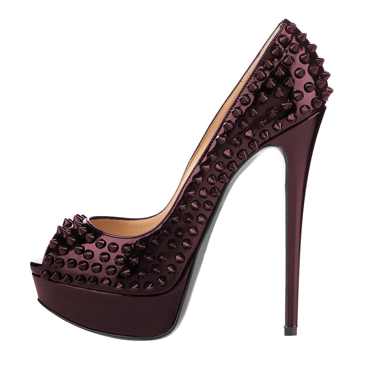 FSJ Women Classic Rivets Platform Heel Peep Toe Pumps High Stiletto Heel Slip On Studded Sexy Wedding Party Dance Shoes Size 4-16 US: 9.5 Black