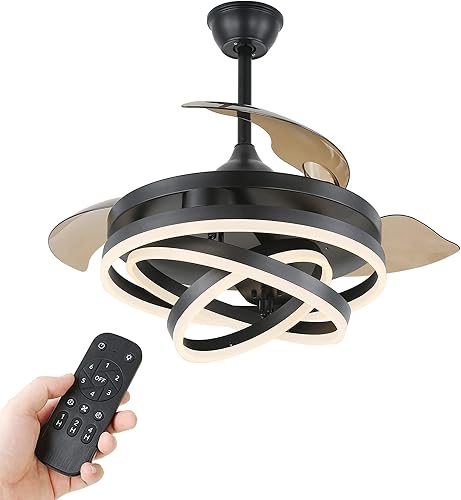 Bella Depot Ventilador de techo retráctil con luces y control remoto, ventilador retráctil de 42 pulgadas, motor de CC de 6 velocidades, cuchillas