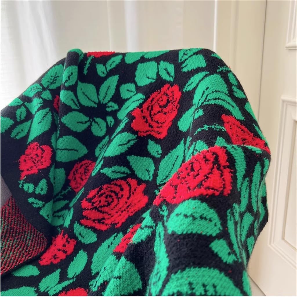 American Retro Red Rose Sofa Blanket, Thickened Half-Velvet High-end Blanket, Nap Quilt(100cmx150cm)