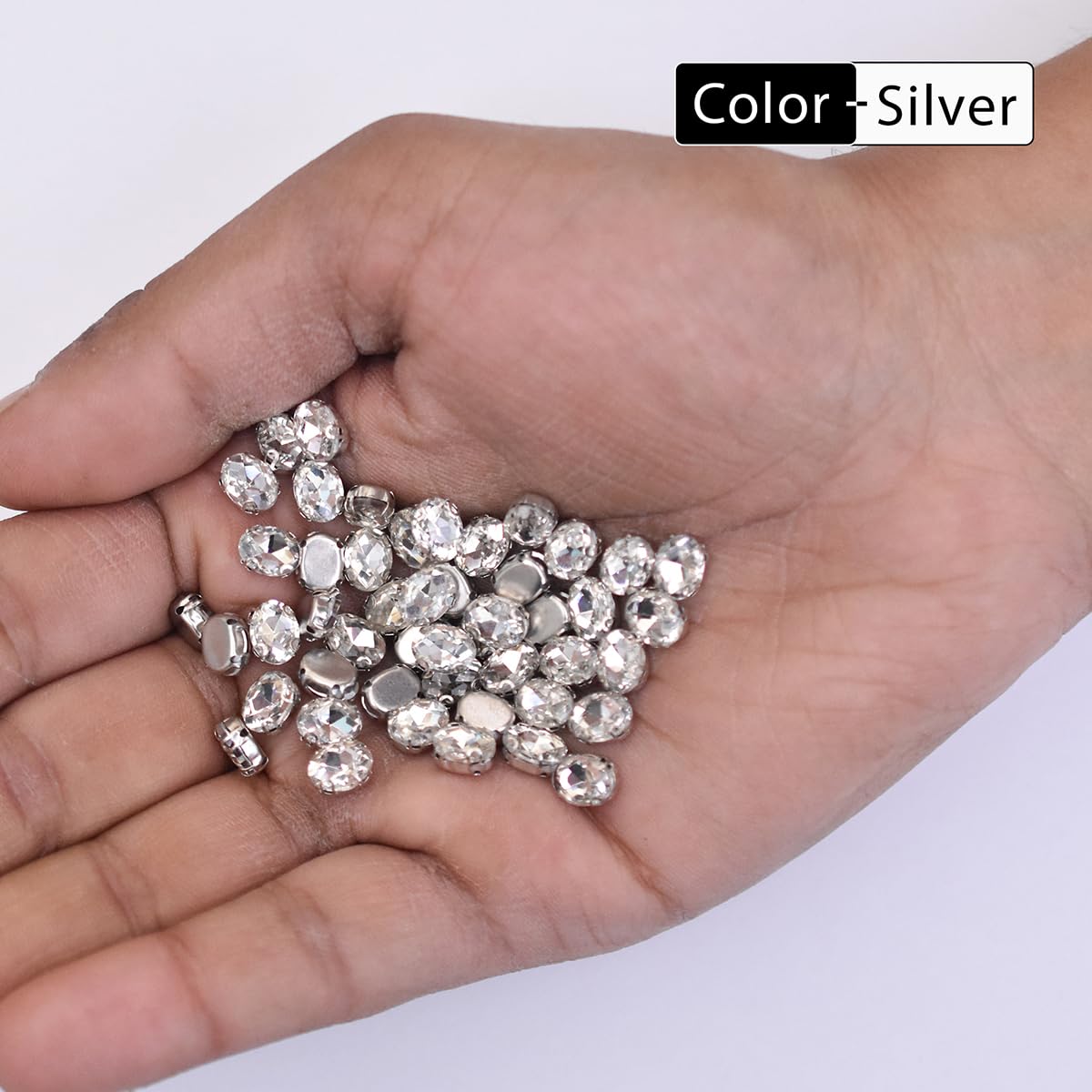 Embroiderymaterial Oval Shape Sew on Glass Crystal Rhinestones with D Shape Claws for Craft, Embroidery and Jewellery Making (6 * 8MM, Silver, 48 Pieces) 1