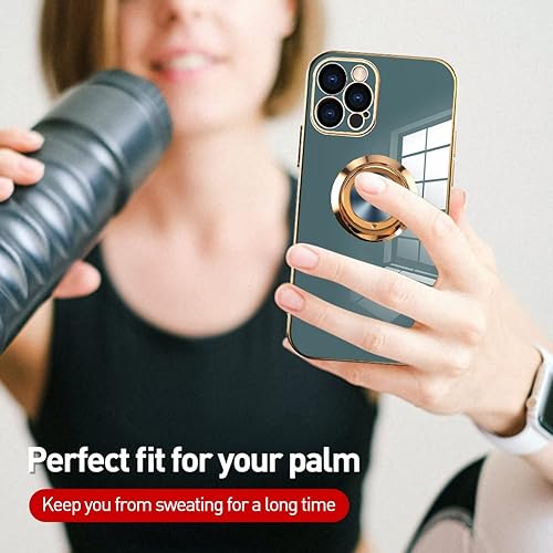 Miniatura 5 de OOK Funda compatible con iPhone 13 con soporte de anillo, protección completa de lente de cámara, borde dorado rosa, 360, soporte de soporte,